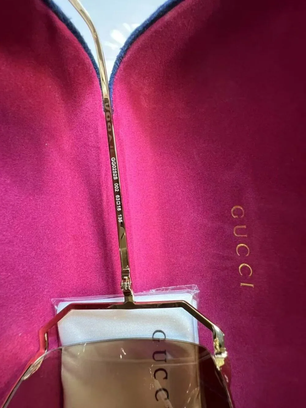 Gucci Gold Square Metal Sunglasses GG0252S 63m